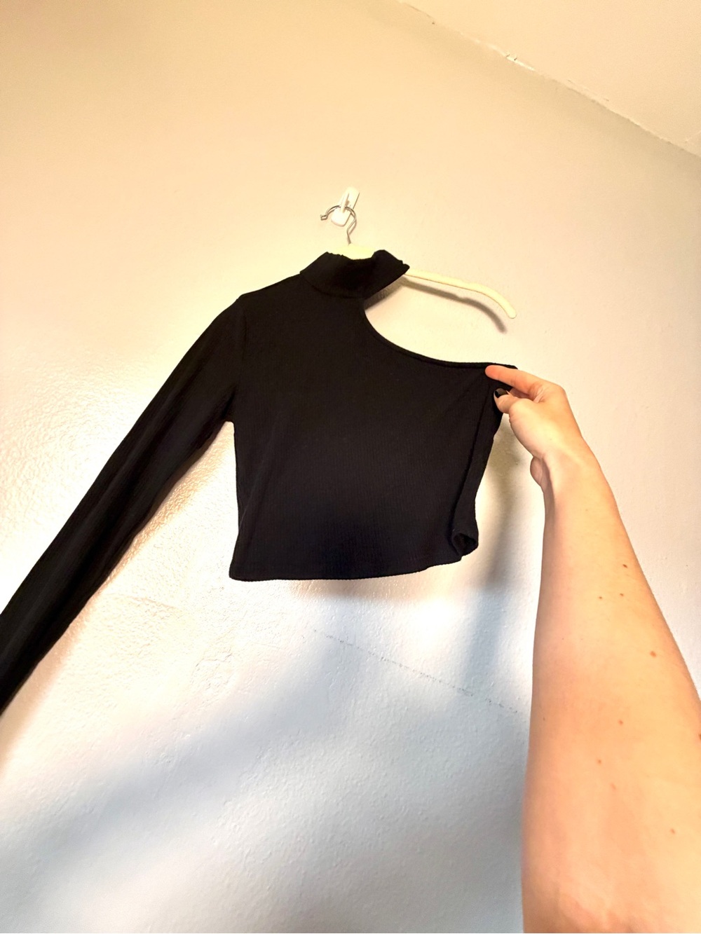 Garage Black One-Shoulder Mock Neck Crop Top